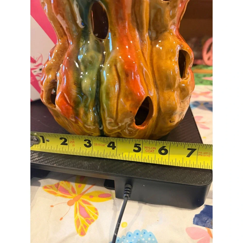 Pink Zebra Retired Ceramic Glazed Gourd Pumpkin Luminary Candle Holder Fall